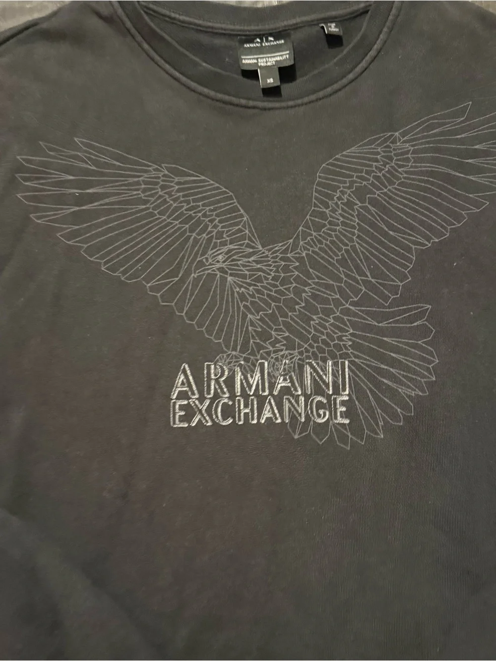Armani Exchange Men's Charcoal Black Crewneck with Eagle Embroidery